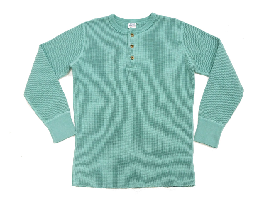 Studio D'Artisan Men's Heavyweight Waffle Knit Thermal Henley Long Sleeve T-Shirt - 100% Cotton, Ribbed Crew Neck Band, Ribbed Cuffs, Raw-edge hem, Made in Japan (SDA 9937) Emerald Green