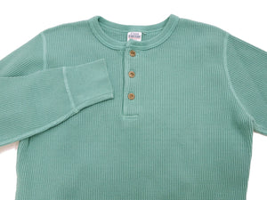 Studio D'Artisan Men's Heavyweight Waffle Knit Thermal Henley Long Sleeve T-Shirt - 100% Cotton, Ribbed Crew Neck Band, Ribbed Cuffs, Raw-edge hem, Made in Japan (SDA 9937) Emerald Green