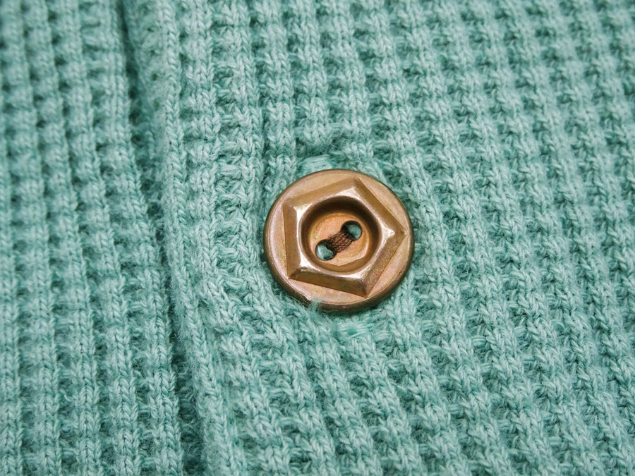 Studio D'Artisan Men's Heavyweight Waffle Knit Thermal Henley Long Sleeve T-Shirt - 100% Cotton, Ribbed Crew Neck Band, Ribbed Cuffs, Raw-edge hem, Made in Japan (SDA 9937) Emerald Green