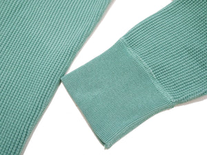 Studio D'Artisan Men's Heavyweight Waffle Knit Thermal Henley Long Sleeve T-Shirt - 100% Cotton, Ribbed Crew Neck Band, Ribbed Cuffs, Raw-edge hem, Made in Japan (SDA 9937) Emerald Green