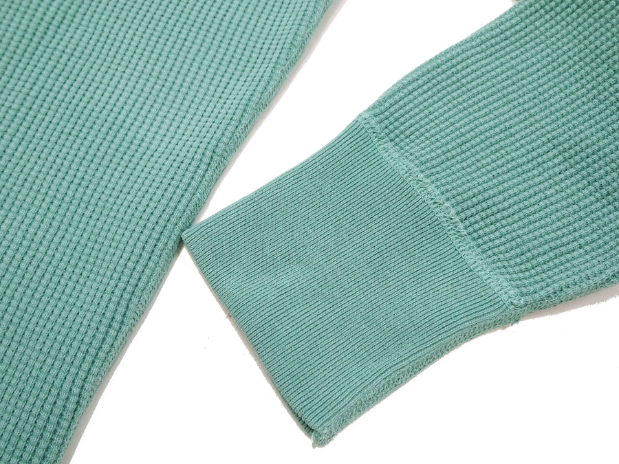 Studio D'Artisan Men's Heavyweight Waffle Knit Thermal Henley Long Sleeve T-Shirt - 100% Cotton, Ribbed Crew Neck Band, Ribbed Cuffs, Raw-edge hem, Made in Japan (SDA 9937) Emerald Green