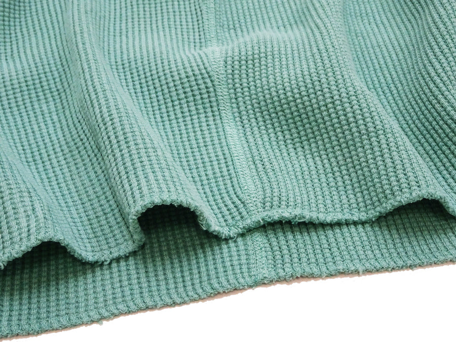 Studio D'Artisan Men's Heavyweight Waffle Knit Thermal Henley Long Sleeve T-Shirt - 100% Cotton, Ribbed Crew Neck Band, Ribbed Cuffs, Raw-edge hem, Made in Japan (SDA 9937) Emerald Green