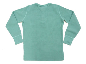 Studio D'Artisan Men's Heavyweight Waffle Knit Thermal Henley Long Sleeve T-Shirt - 100% Cotton, Ribbed Crew Neck Band, Ribbed Cuffs, Raw-edge hem, Made in Japan (SDA 9937) Emerald Green