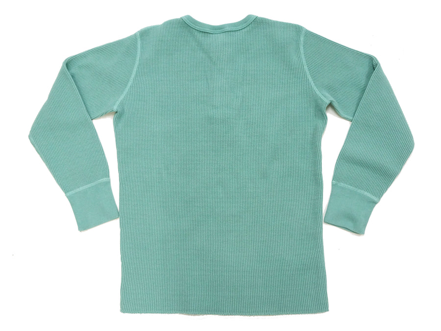 Studio D'Artisan Men's Heavyweight Waffle Knit Thermal Henley Long Sleeve T-Shirt - 100% Cotton, Ribbed Crew Neck Band, Ribbed Cuffs, Raw-edge hem, Made in Japan (SDA 9937) Emerald Green