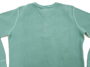 Studio D'Artisan Men's Heavyweight Waffle Knit Thermal Henley Long Sleeve T-Shirt - 100% Cotton, Ribbed Crew Neck Band, Ribbed Cuffs, Raw-edge hem, Made in Japan (SDA 9937) Emerald Green