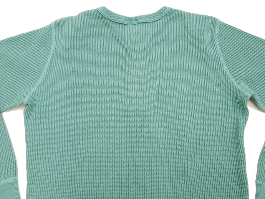 Studio D'Artisan Men's Heavyweight Waffle Knit Thermal Henley Long Sleeve T-Shirt - 100% Cotton, Ribbed Crew Neck Band, Ribbed Cuffs, Raw-edge hem, Made in Japan (SDA 9937) Emerald Green