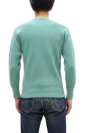 Studio D'Artisan Men's Heavyweight Waffle Knit Thermal Henley Long Sleeve T-Shirt - 100% Cotton, Ribbed Crew Neck Band, Ribbed Cuffs, Raw-edge hem, Made in Japan (SDA 9937) Emerald Green