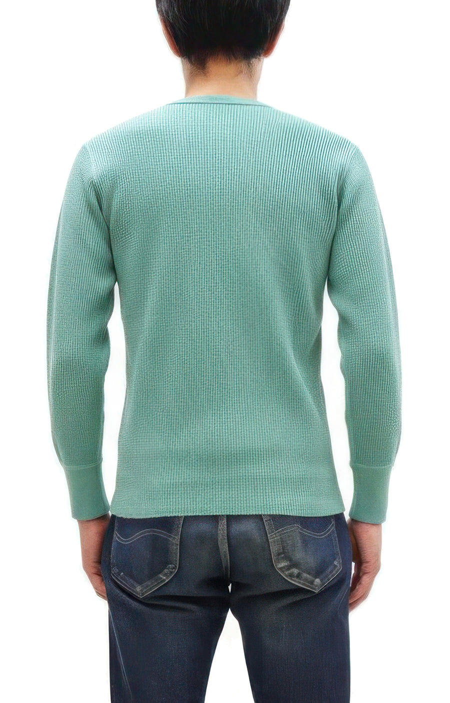 Studio D'Artisan Men's Heavyweight Waffle Knit Thermal Henley Long Sleeve T-Shirt - 100% Cotton, Ribbed Crew Neck Band, Ribbed Cuffs, Raw-edge hem, Made in Japan (SDA 9937) Emerald Green