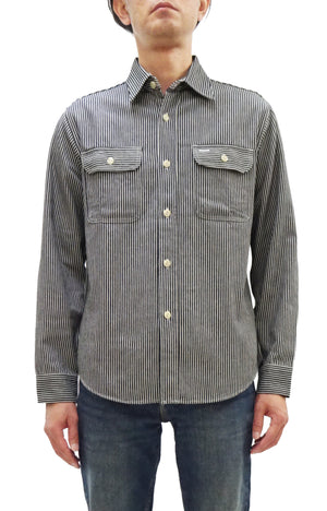 Sugar Cane Men's Hickory Stripe Work Shirt, Heavyweight Cotton Long-Sleeve Button-Up Shirt, Made in Japan (SC27853 119 Black)
