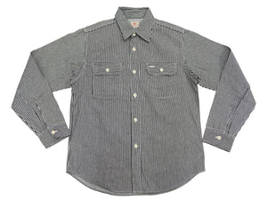 Sugar Cane Men's Hickory Stripe Work Shirt, Heavyweight Cotton Long-Sleeve Button-Up Shirt, Made in Japan (SC27853 119 Black)