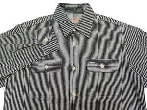 Sugar Cane Men's Hickory Stripe Work Shirt, Heavyweight Cotton Long-Sleeve Button-Up Shirt, Made in Japan (SC27853 119 Black)
