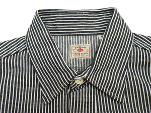Sugar Cane Men's Hickory Stripe Work Shirt, Heavyweight Cotton Long-Sleeve Button-Up Shirt, Made in Japan (SC27853 119 Black)