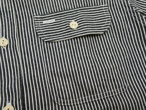 Sugar Cane Men's Hickory Stripe Work Shirt, Heavyweight Cotton Long-Sleeve Button-Up Shirt, Made in Japan (SC27853 119 Black)