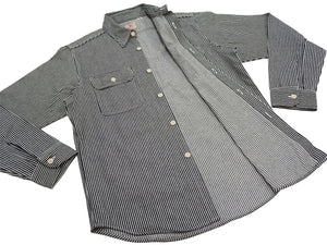 Sugar Cane Men's Hickory Stripe Work Shirt, Heavyweight Cotton Long-Sleeve Button-Up Shirt, Made in Japan (SC27853 119 Black)