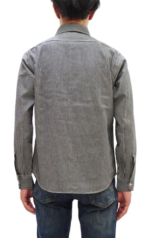 Sugar Cane Men's Hickory Stripe Work Shirt, Heavyweight Cotton Long-Sleeve Button-Up Shirt, Made in Japan (SC27853 119 Black)