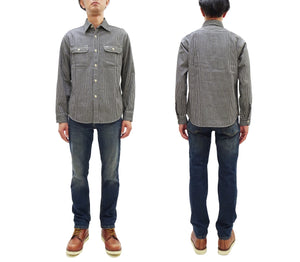 Sugar Cane Men's Hickory Stripe Work Shirt, Heavyweight Cotton Long-Sleeve Button-Up Shirt, Made in Japan (SC27853 119 Black)