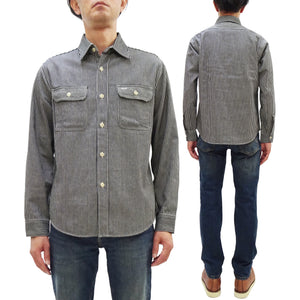 Sugar Cane Men's Hickory Stripe Work Shirt, Heavyweight Cotton Long-Sleeve Button-Up Shirt, Made in Japan (SC27853 119 Black)