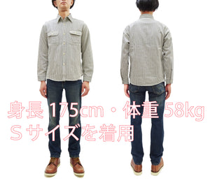 Sugar Cane Men's Hickory Stripe Work Shirt, Heavyweight Cotton Long-Sleeve Button-Up Shirt, Made in Japan (SC27853 105 Off-White)