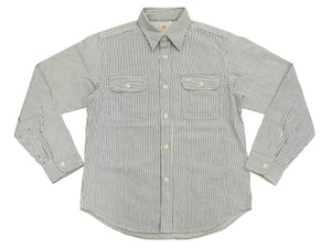 Sugar Cane Men's Hickory Stripe Work Shirt, Heavyweight Cotton Long-Sleeve Button-Up Shirt, Made in Japan (SC27853 105 Off-White)