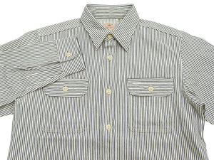 Sugar Cane Men's Hickory Stripe Work Shirt, Heavyweight Cotton Long-Sleeve Button-Up Shirt, Made in Japan (SC27853 105 Off-White)