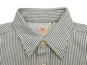 Sugar Cane Men's Hickory Stripe Work Shirt, Heavyweight Cotton Long-Sleeve Button-Up Shirt, Made in Japan (SC27853 105 Off-White)