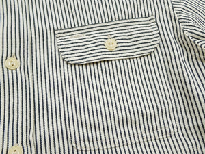 Sugar Cane Men's Hickory Stripe Work Shirt, Heavyweight Cotton Long-Sleeve Button-Up Shirt, Made in Japan (SC27853 105 Off-White)