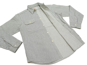 Sugar Cane Men's Hickory Stripe Work Shirt, Heavyweight Cotton Long-Sleeve Button-Up Shirt, Made in Japan (SC27853 105 Off-White)