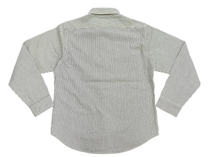 Sugar Cane Men's Hickory Stripe Work Shirt, Heavyweight Cotton Long-Sleeve Button-Up Shirt, Made in Japan (SC27853 105 Off-White)