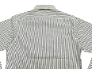 Sugar Cane Men's Hickory Stripe Work Shirt, Heavyweight Cotton Long-Sleeve Button-Up Shirt, Made in Japan (SC27853 105 Off-White)