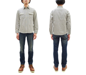 Sugar Cane Men's Hickory Stripe Work Shirt, Heavyweight Cotton Long-Sleeve Button-Up Shirt, Made in Japan (SC27853 105 Off-White)