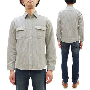 Sugar Cane Men's Hickory Stripe Work Shirt, Heavyweight Cotton Long-Sleeve Button-Up Shirt, Made in Japan (SC27853 105 Off-White)