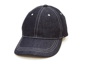 TOYS McCOY Men's Plain 10 oz Indigo Denim Baseball Cap, Classic 6-Panel Adjustable Hat, Pre-Curved Brim, Leather Strap Back, No Mesh (TMA2627)