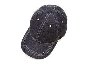 TOYS McCOY Men's Plain 10 oz Indigo Denim Baseball Cap, Classic 6-Panel Adjustable Hat, Pre-Curved Brim, Leather Strap Back, No Mesh (TMA2627)