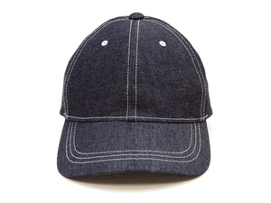 TOYS McCOY Men's Plain 10 oz Indigo Denim Baseball Cap, Classic 6-Panel Adjustable Hat, Pre-Curved Brim, Leather Strap Back, No Mesh (TMA2627)