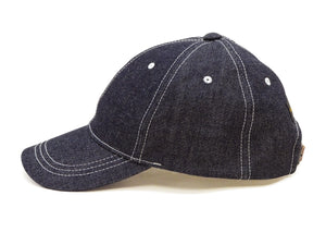 TOYS McCOY Men's Plain 10 oz Indigo Denim Baseball Cap, Classic 6-Panel Adjustable Hat, Pre-Curved Brim, Leather Strap Back, No Mesh (TMA2627)
