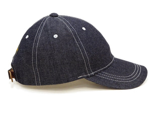 TOYS McCOY Men's Plain 10 oz Indigo Denim Baseball Cap, Classic 6-Panel Adjustable Hat, Pre-Curved Brim, Leather Strap Back, No Mesh (TMA2627)