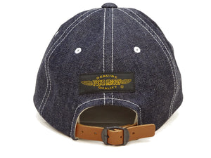 TOYS McCOY Men's Plain 10 oz Indigo Denim Baseball Cap, Classic 6-Panel Adjustable Hat, Pre-Curved Brim, Leather Strap Back, No Mesh (TMA2627)