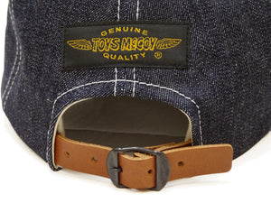 TOYS McCOY Men's Plain 10 oz Indigo Denim Baseball Cap, Classic 6-Panel Adjustable Hat, Pre-Curved Brim, Leather Strap Back, No Mesh (TMA2627)