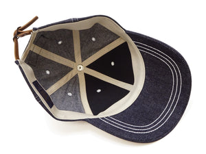 TOYS McCOY Men's Plain 10 oz Indigo Denim Baseball Cap, Classic 6-Panel Adjustable Hat, Pre-Curved Brim, Leather Strap Back, No Mesh (TMA2627)