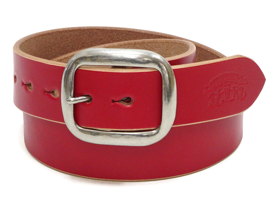 Studio D'artisan Leather Belt Men's Ccasual 38mm Wide/5mm Bend Leather with Thick Oval Buckle B-87 Red