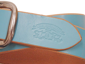 Studio D'artisan Leather Belt Men's Ccasual 38mm Wide/5mm Bend Leather with Thick Oval Buckle B-87 Blue-Emerald
