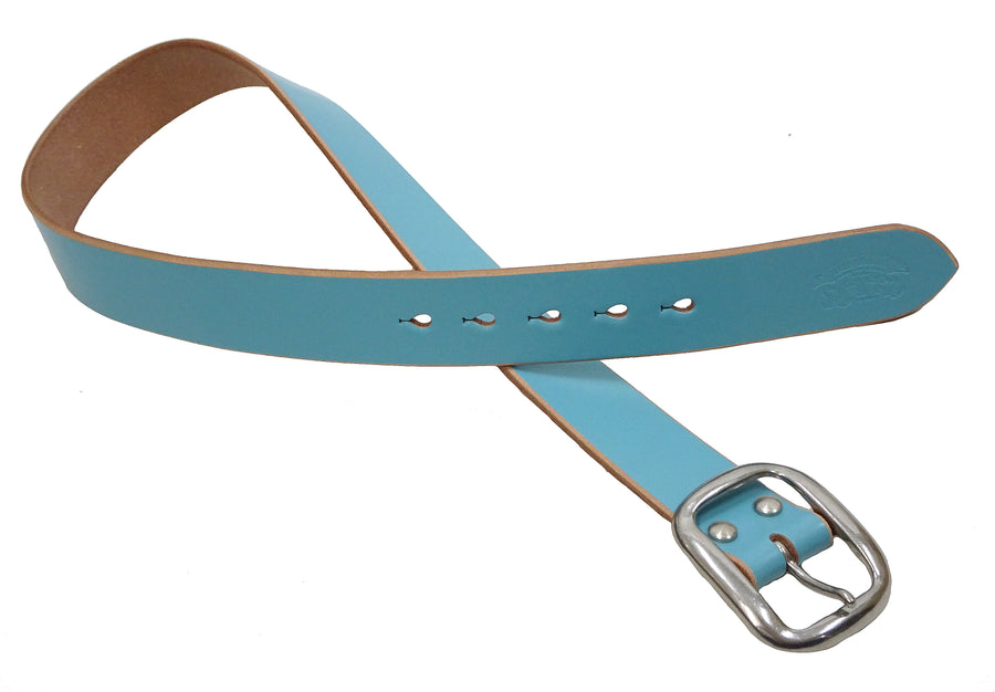 Studio D'artisan Leather Belt Men's Ccasual 38mm Wide/5mm Bend Leather with Thick Oval Buckle B-87 Blue-Emerald