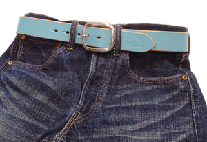 Studio D'artisan Leather Belt Men's Ccasual 38mm Wide/5mm Bend Leather with Thick Oval Buckle B-87 Blue-Emerald