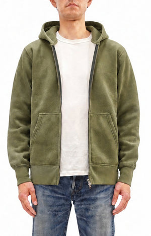 Barns Outfitters Men's COZUN Vintage-Inspired Long-Sleeve Zip-Up Hoodie, Medium-Weight 100% Cotton Brushed Fleece, Hooded Sweatshirt with a Two-Way Zipper, Flatseam Construction, One-Wash, Made in Japan (BR-3010PG RD, Pigment-Dyed Khaki)