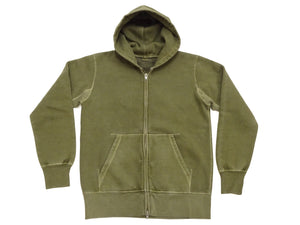 Barns Outfitters Men's COZUN Vintage-Inspired Long-Sleeve Zip-Up Hoodie, Medium-Weight 100% Cotton Brushed Fleece, Hooded Sweatshirt with a Two-Way Zipper, Flatseam Construction, One-Wash, Made in Japan (BR-3010PG RD, Pigment-Dyed Khaki)