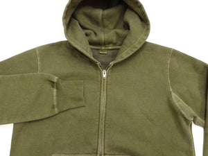 Barns Outfitters Men's COZUN Vintage-Inspired Long-Sleeve Zip-Up Hoodie, Medium-Weight 100% Cotton Brushed Fleece, Hooded Sweatshirt with a Two-Way Zipper, Flatseam Construction, One-Wash, Made in Japan (BR-3010PG RD, Pigment-Dyed Khaki)