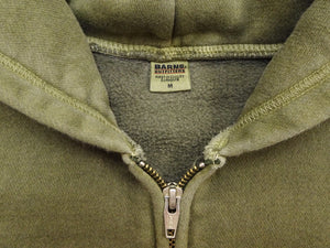 Barns Outfitters Men's COZUN Vintage-Inspired Long-Sleeve Zip-Up Hoodie, Medium-Weight 100% Cotton Brushed Fleece, Hooded Sweatshirt with a Two-Way Zipper, Flatseam Construction, One-Wash, Made in Japan (BR-3010PG RD, Pigment-Dyed Khaki)