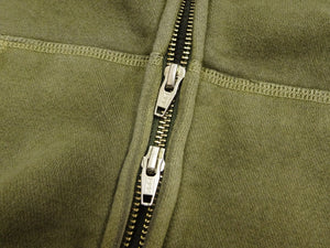 Barns Outfitters Men's COZUN Vintage-Inspired Long-Sleeve Zip-Up Hoodie, Medium-Weight 100% Cotton Brushed Fleece, Hooded Sweatshirt with a Two-Way Zipper, Flatseam Construction, One-Wash, Made in Japan (BR-3010PG RD, Pigment-Dyed Khaki)