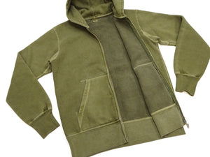 Barns Outfitters Men's COZUN Vintage-Inspired Long-Sleeve Zip-Up Hoodie, Medium-Weight 100% Cotton Brushed Fleece, Hooded Sweatshirt with a Two-Way Zipper, Flatseam Construction, One-Wash, Made in Japan (BR-3010PG RD, Pigment-Dyed Khaki)