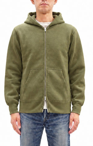 Barns Outfitters Men's COZUN Vintage-Inspired Long-Sleeve Zip-Up Hoodie, Medium-Weight 100% Cotton Brushed Fleece, Hooded Sweatshirt with a Two-Way Zipper, Flatseam Construction, One-Wash, Made in Japan (BR-3010PG RD, Pigment-Dyed Khaki)